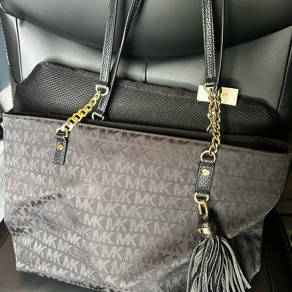 Michael Kors Black and Gold Tote Bag with Elegant Tassel